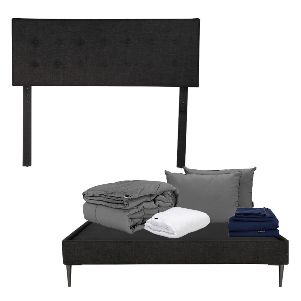 Cabecera Dicasa Bilbao con Base Slim Negro con Ropa de Cama