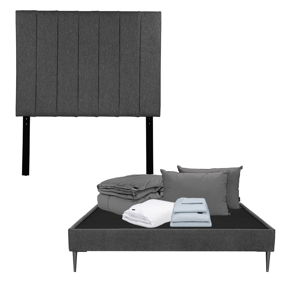 Cabecera Dicasa Argos con Base Slim Gris Carbón con Ropa de Cama