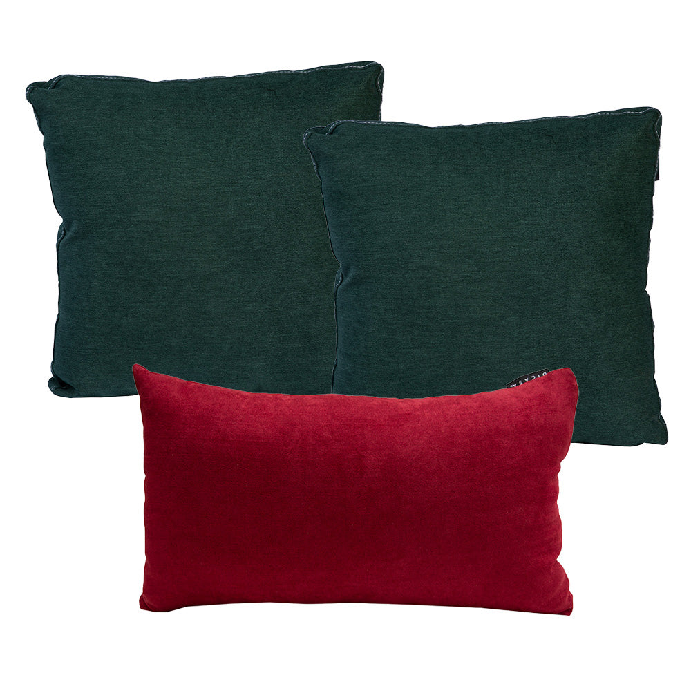 Set de 3 Cojines Dicasa 2 Zita Verde y 1 Delta Rojo