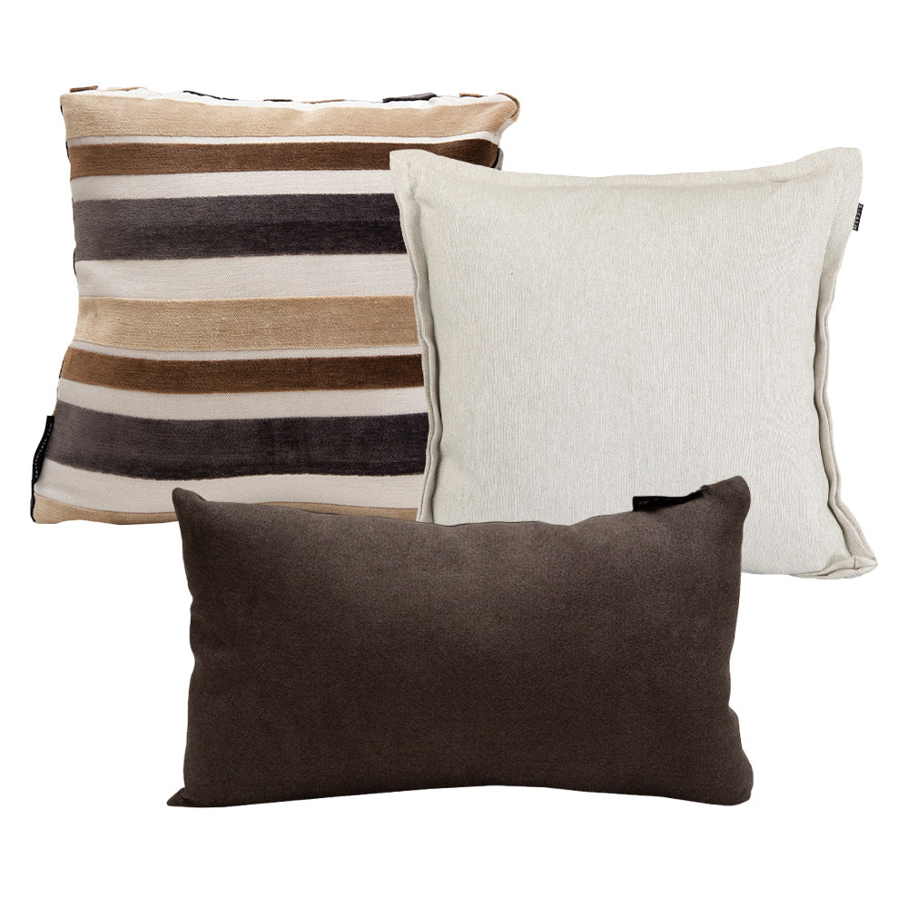 Set de 3 Cojines Dicasa Kappa Beige, Zita Café y Delta Chocolate