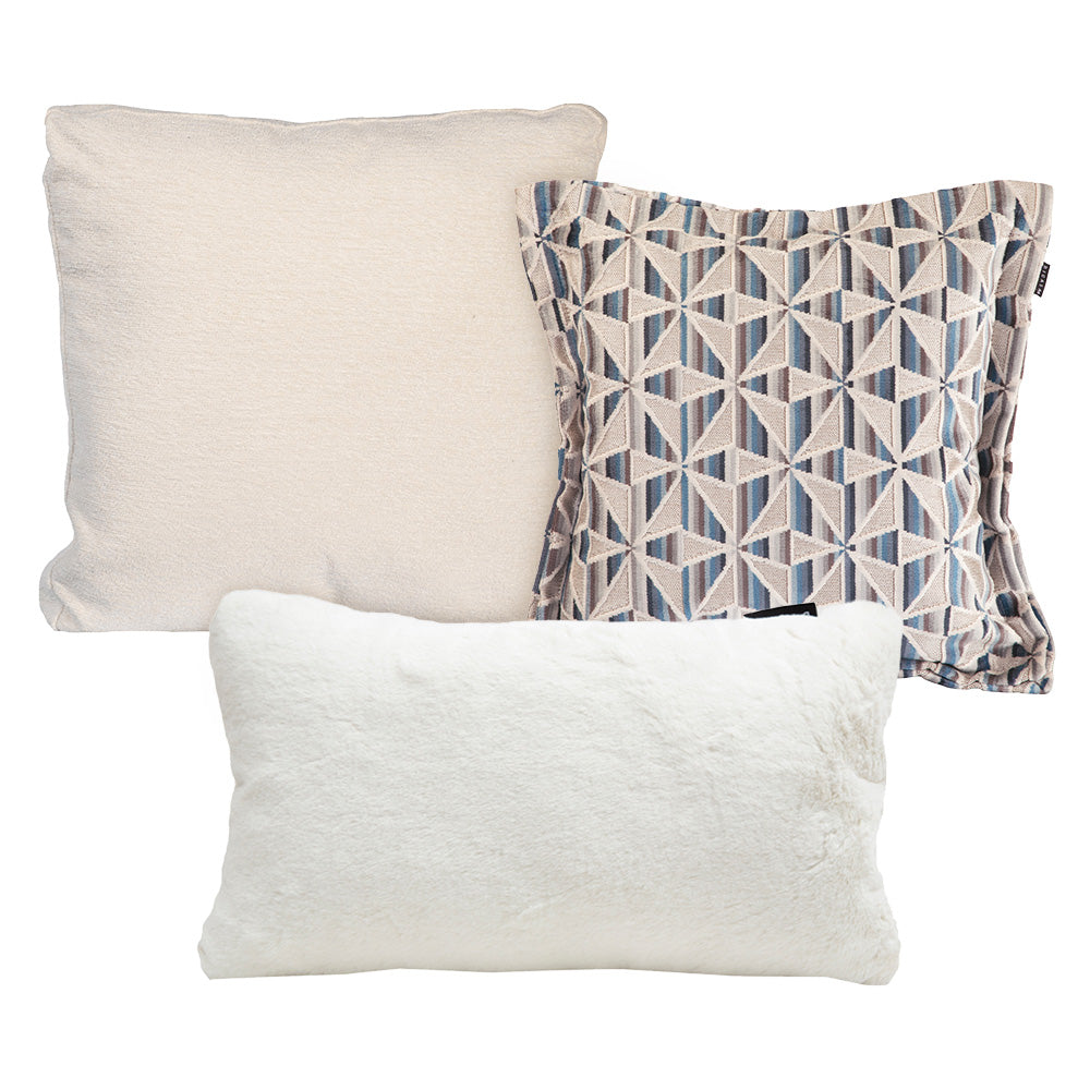 Set de 3 Cojines Dicasa Kappa Multicolor, Zita Marfil y Delta Blanco