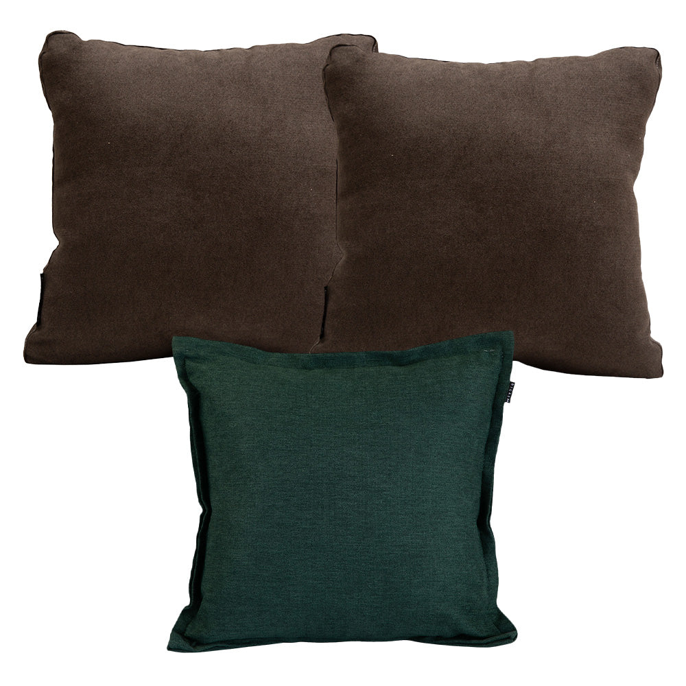 Set de 3 Cojines Dicasa 2 Zita Chocolate y 1 Kappa Verde