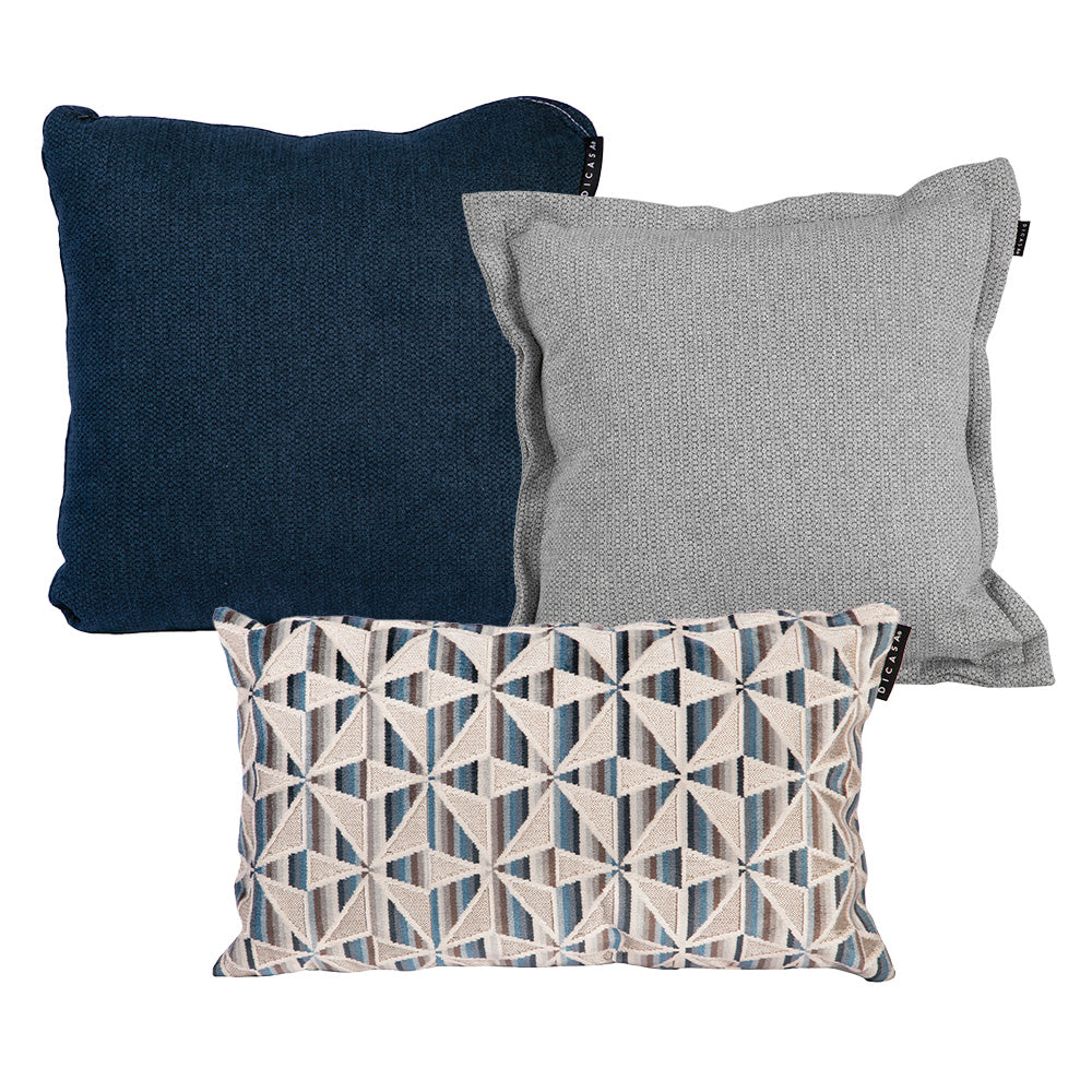 Set de 3 Cojines Dicasa Kappa Plata, Zita Azul y Delta Multicolor