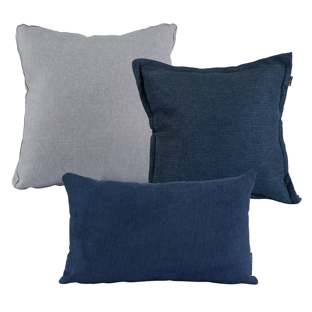 Set de 3 Cojines Dicasa Kappa Azul, Zita Gris y Delta Azul