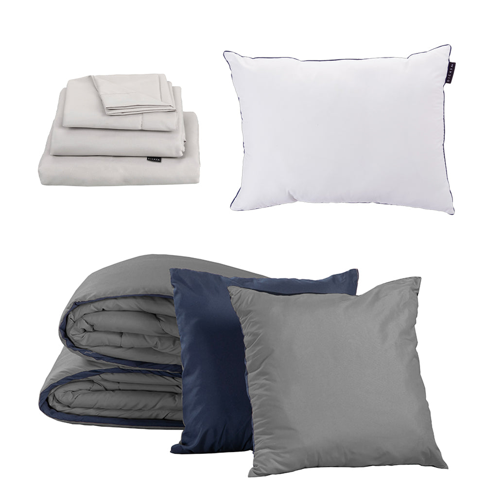 Edredón Dicasa Couzy Azul Marino y Gris Oxford con Ropa de cama