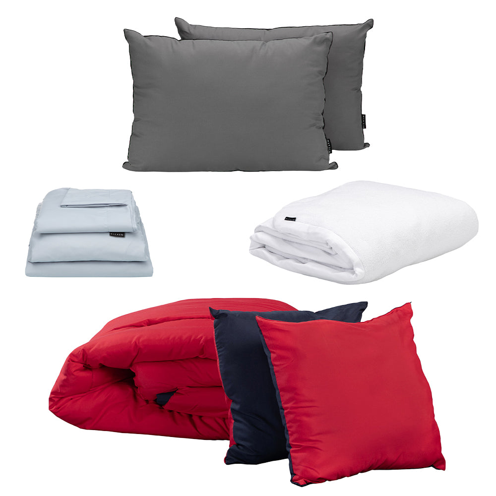 Edredón Dicasa Couzy Azul Marino y Rojo con Ropa de Cama