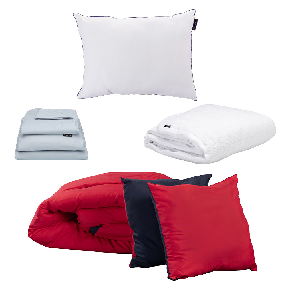 Edredón Dicasa Couzy Azul Marino y Rojo con Ropa de Cama