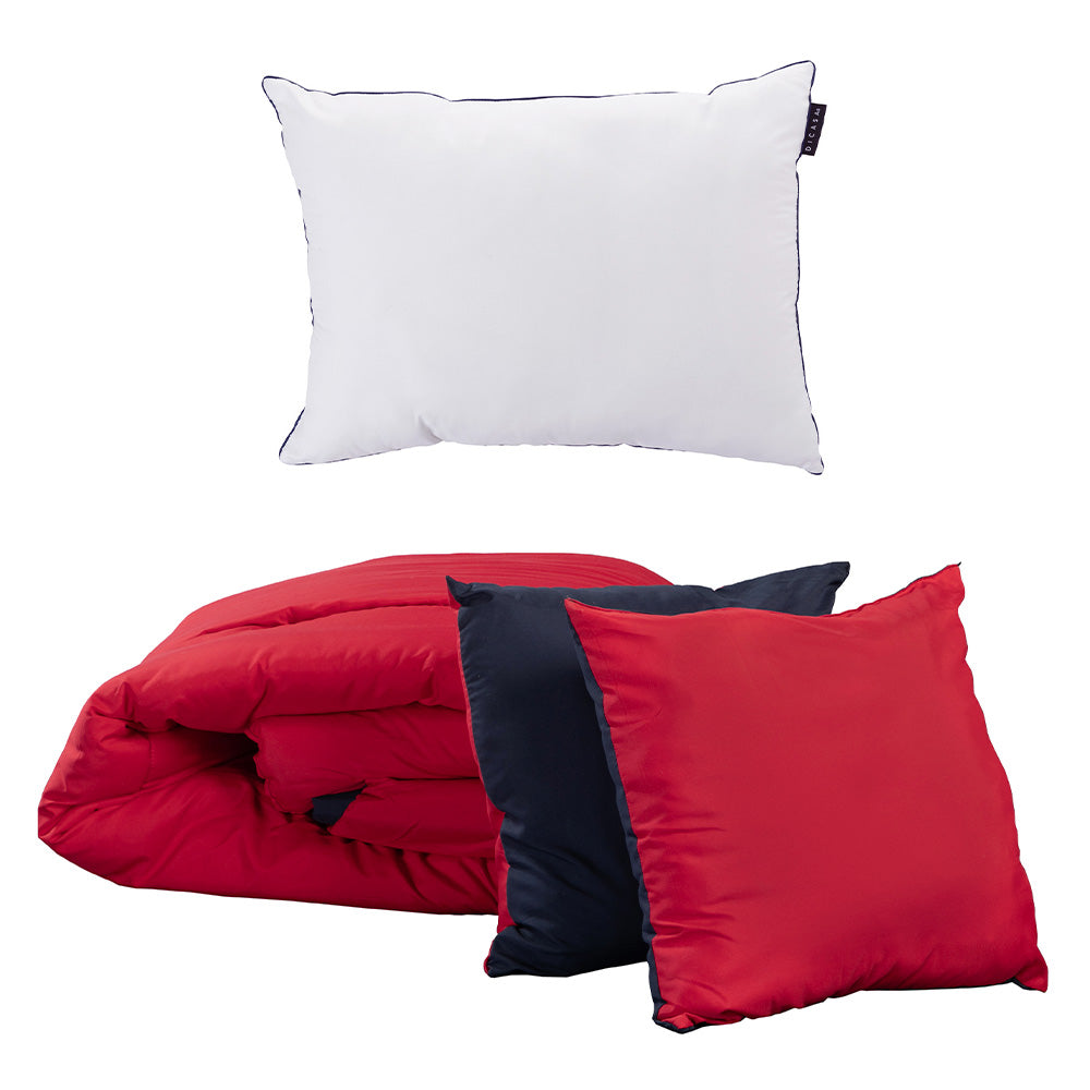 Edredón Dicasa Couzy Azul Marino y Rojo con Ropa de Cama