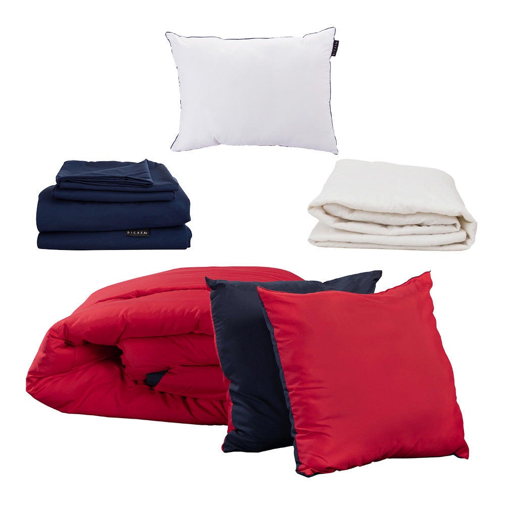 Edredón Dicasa Couzy Azul Marino y Rojo con Ropa de Cama