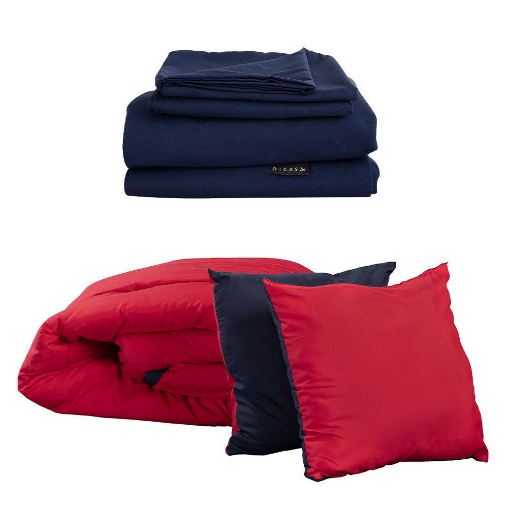 Edredón Dicasa Couzy Azul Marino y Rojo con Ropa de Cama