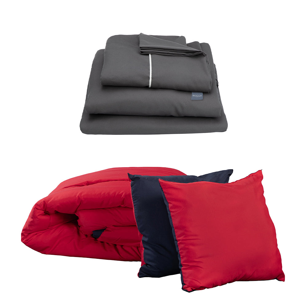 Edredón Dicasa Couzy Azul Marino y Rojo con Ropa de Cama