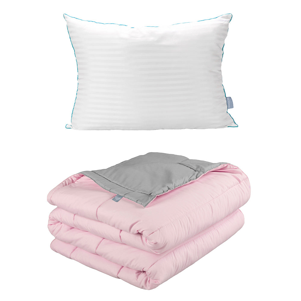 Edredón Rogga Rosa-Gris Perla con Ropa de Cama