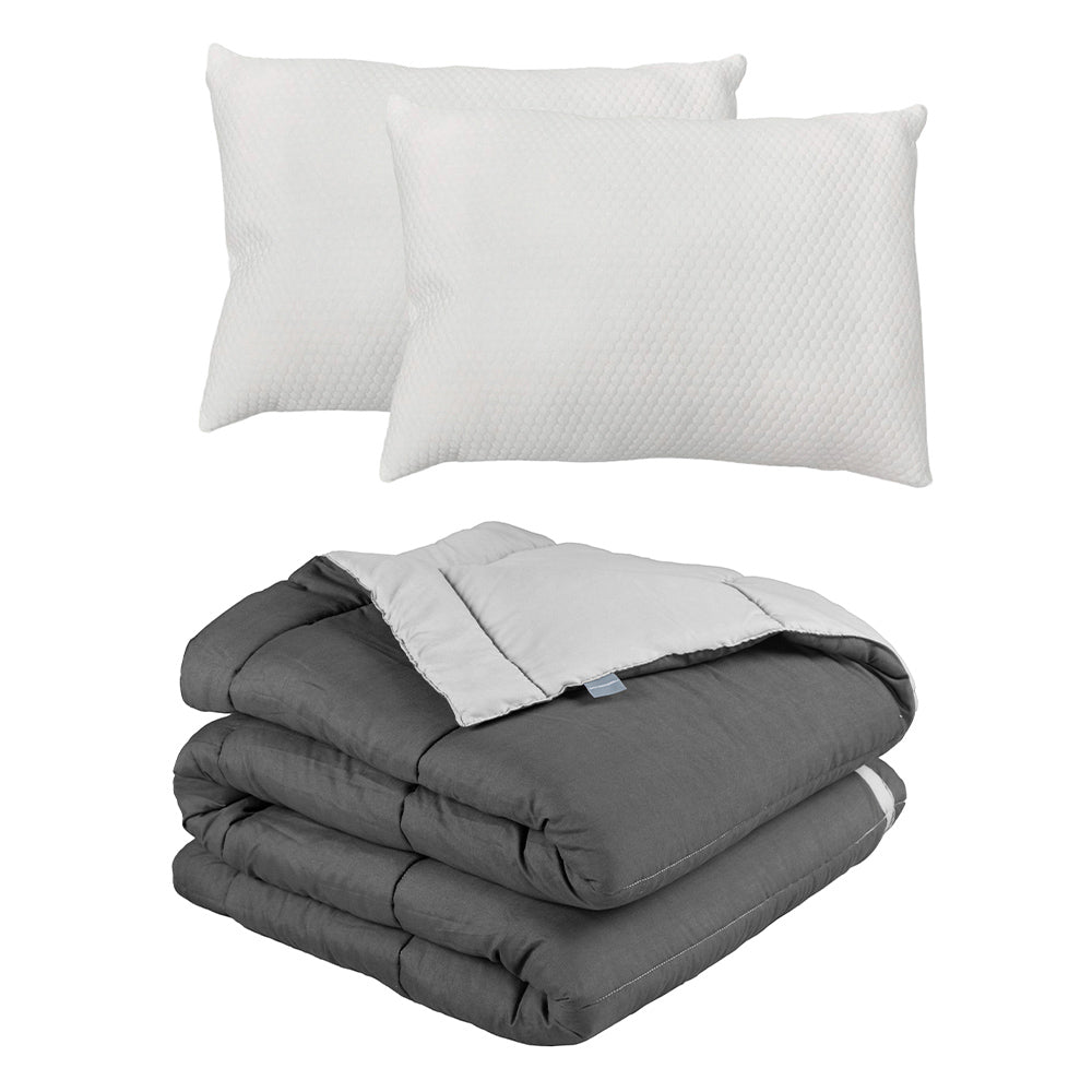 Edredón Rogga Gris Oxford-Gris Perla con Ropa de Cama