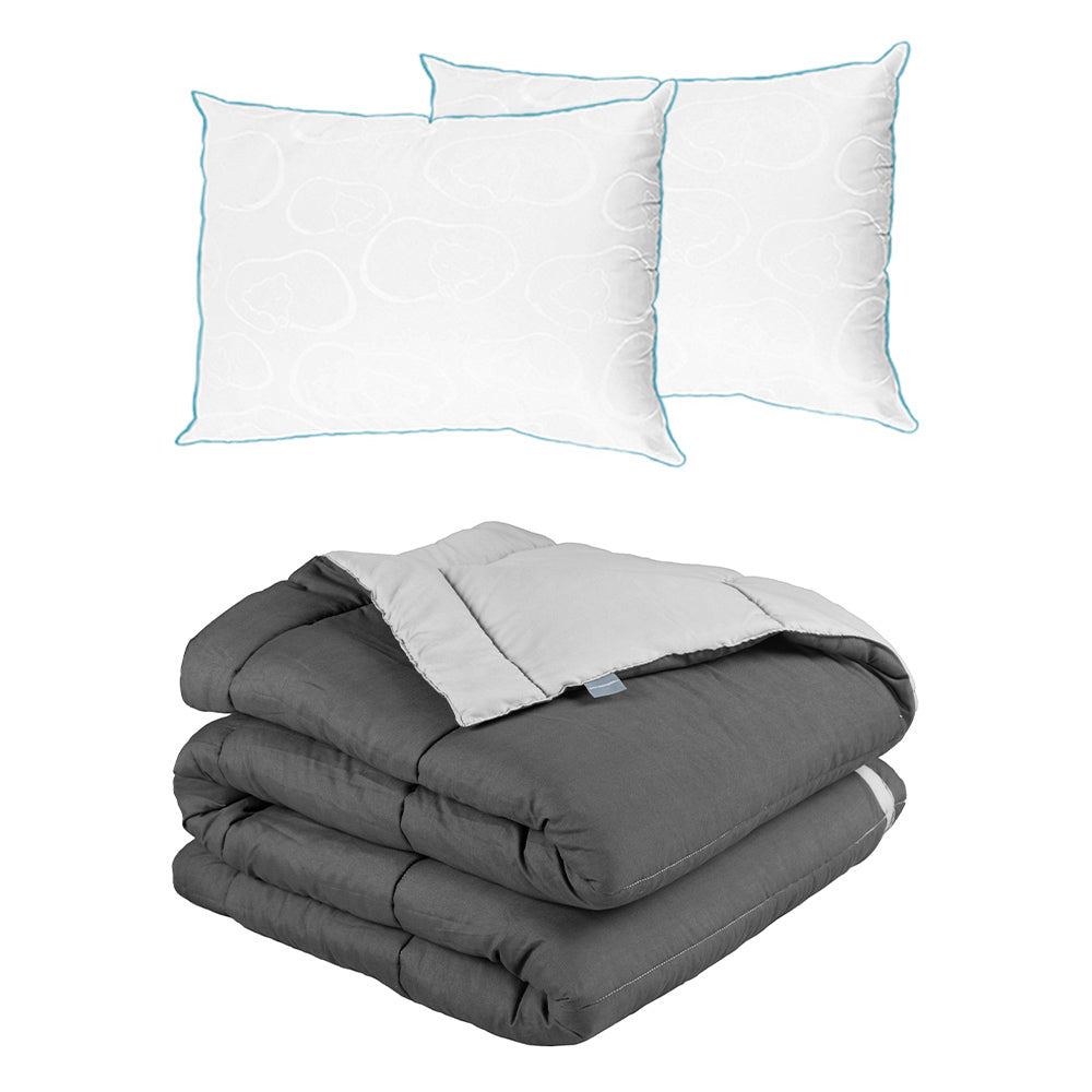 Edredón Rogga Gris Oxford-Gris Perla con Ropa de Cama