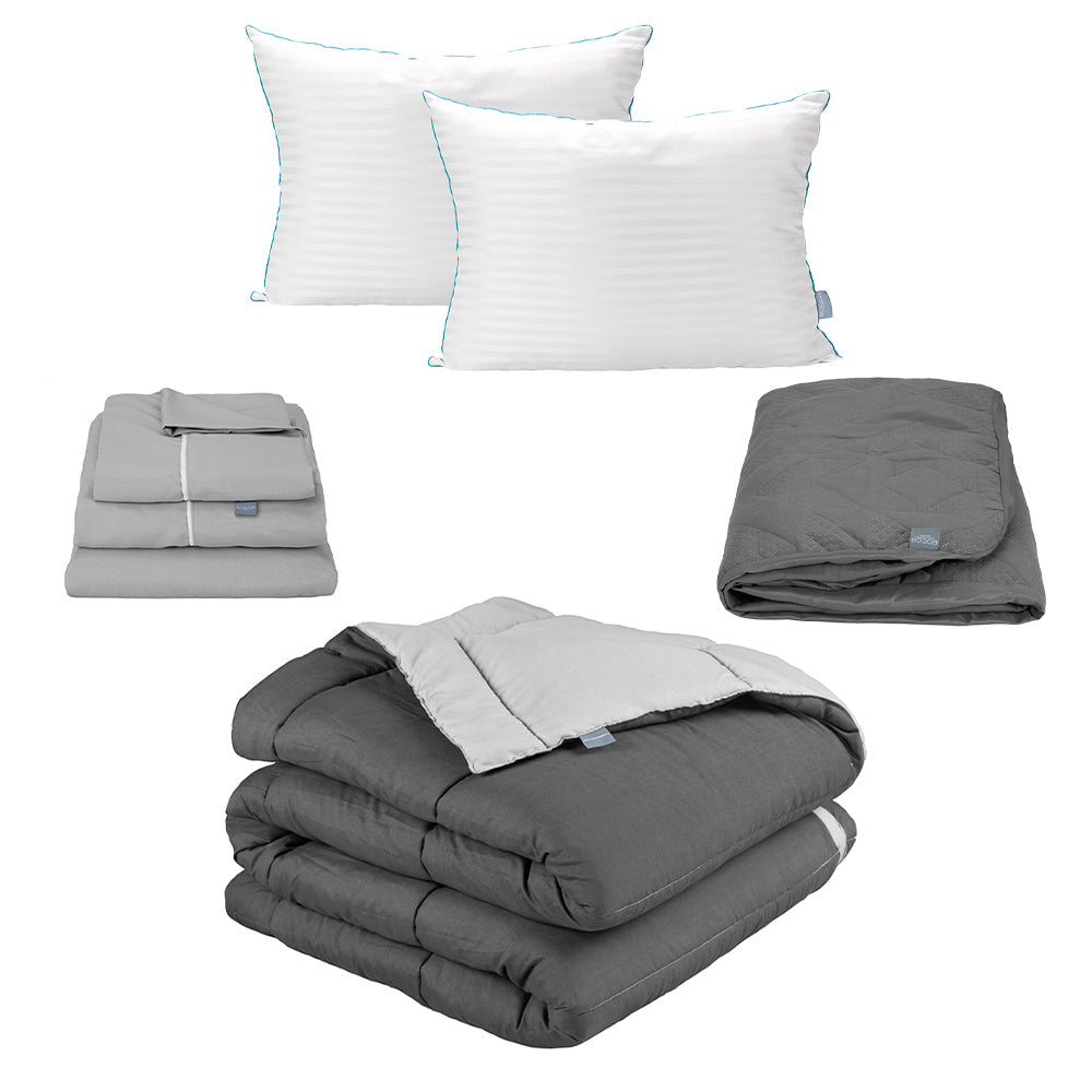 Edredón Rogga Gris Oxford-Gris Perla con Ropa de Cama