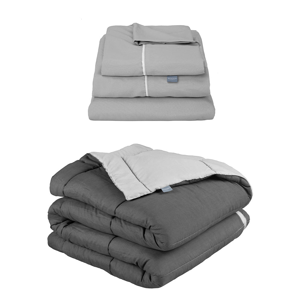 Edredón Rogga Gris Oxford-Gris Perla con Ropa de Cama