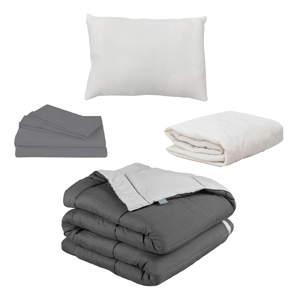 Edredón Rogga Gris Oxford-Gris Perla con Ropa de Cama