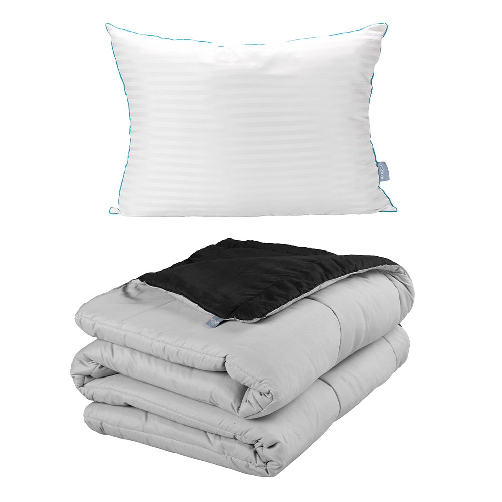 Edredón Rogga Negro-Gris Perla con Ropa de Cama