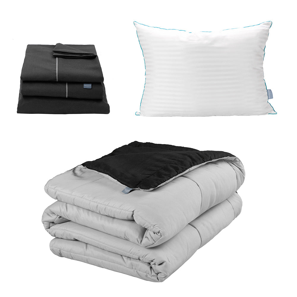 Edredón Rogga Negro-Gris Perla con Ropa de Cama