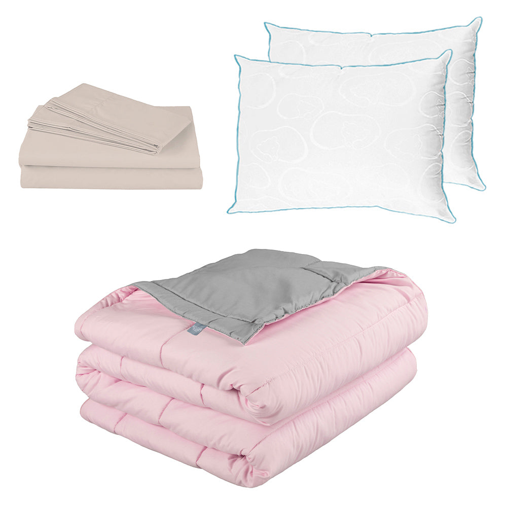 Edredón Rogga Rosa-Gris Perla con Ropa de Cama