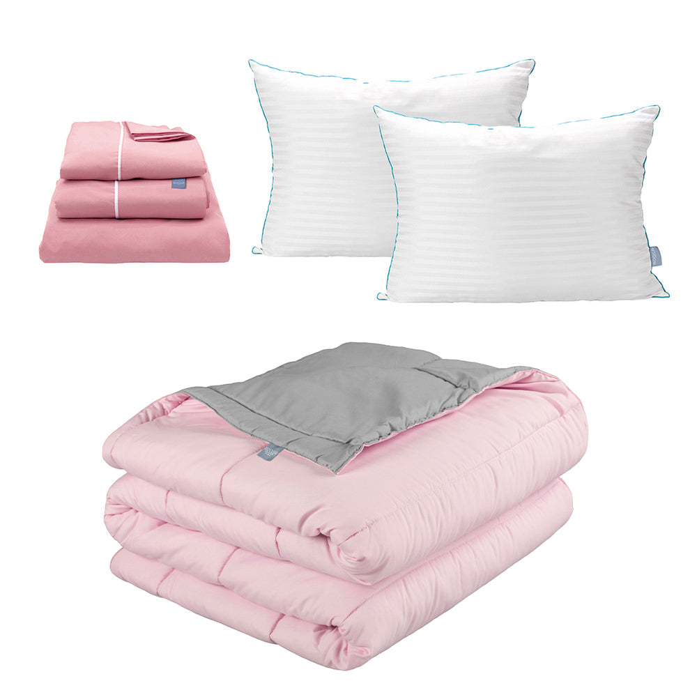 Edredón Rogga Rosa-Gris Perla con Ropa de Cama