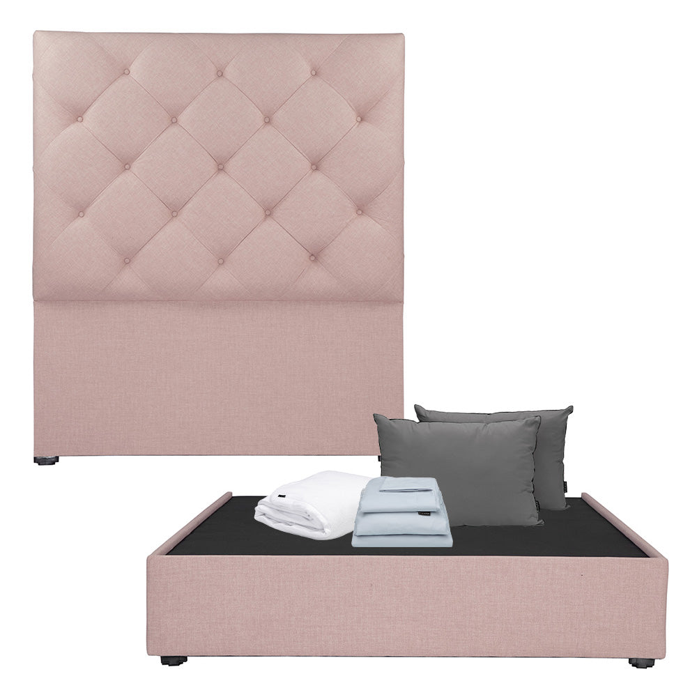 Cabecera Dicasa Ikki con Base Cama Palo de Rosa con Ropa de Cama