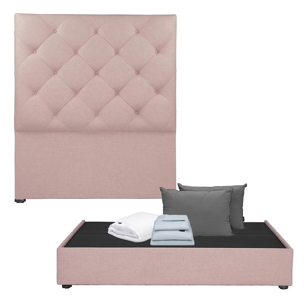 Cabecera Dicasa Ikki con Base Cama Palo de Rosa con Ropa de Cama