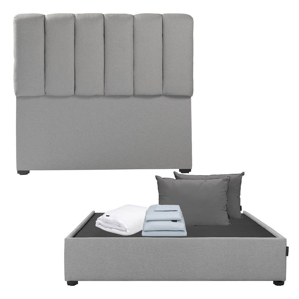 Cabecera Dicasa Kami con Base Cama Gris Medio con Ropa de Cama
