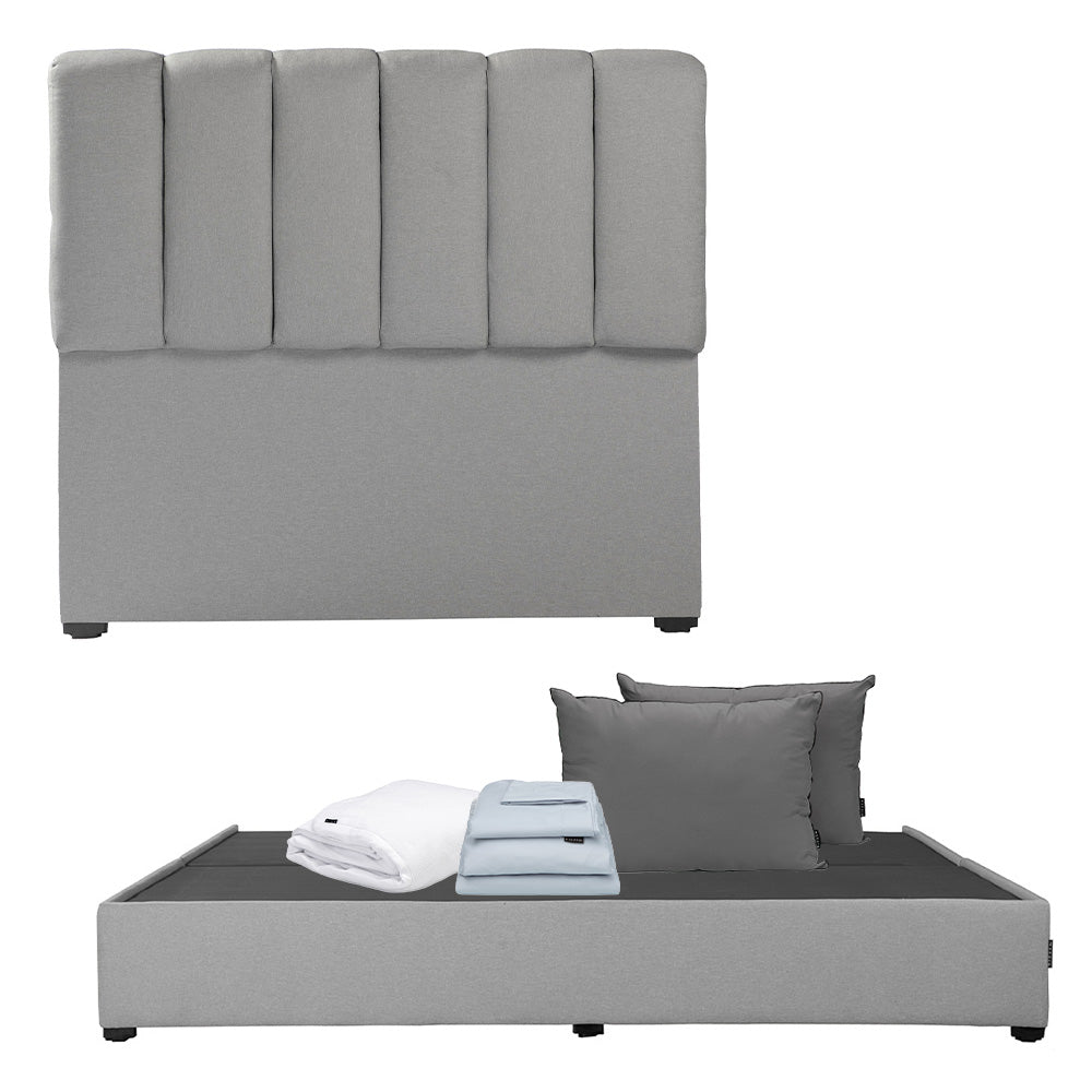 Cabecera Dicasa Kami con Base Cama Gris Medio con Ropa de Cama