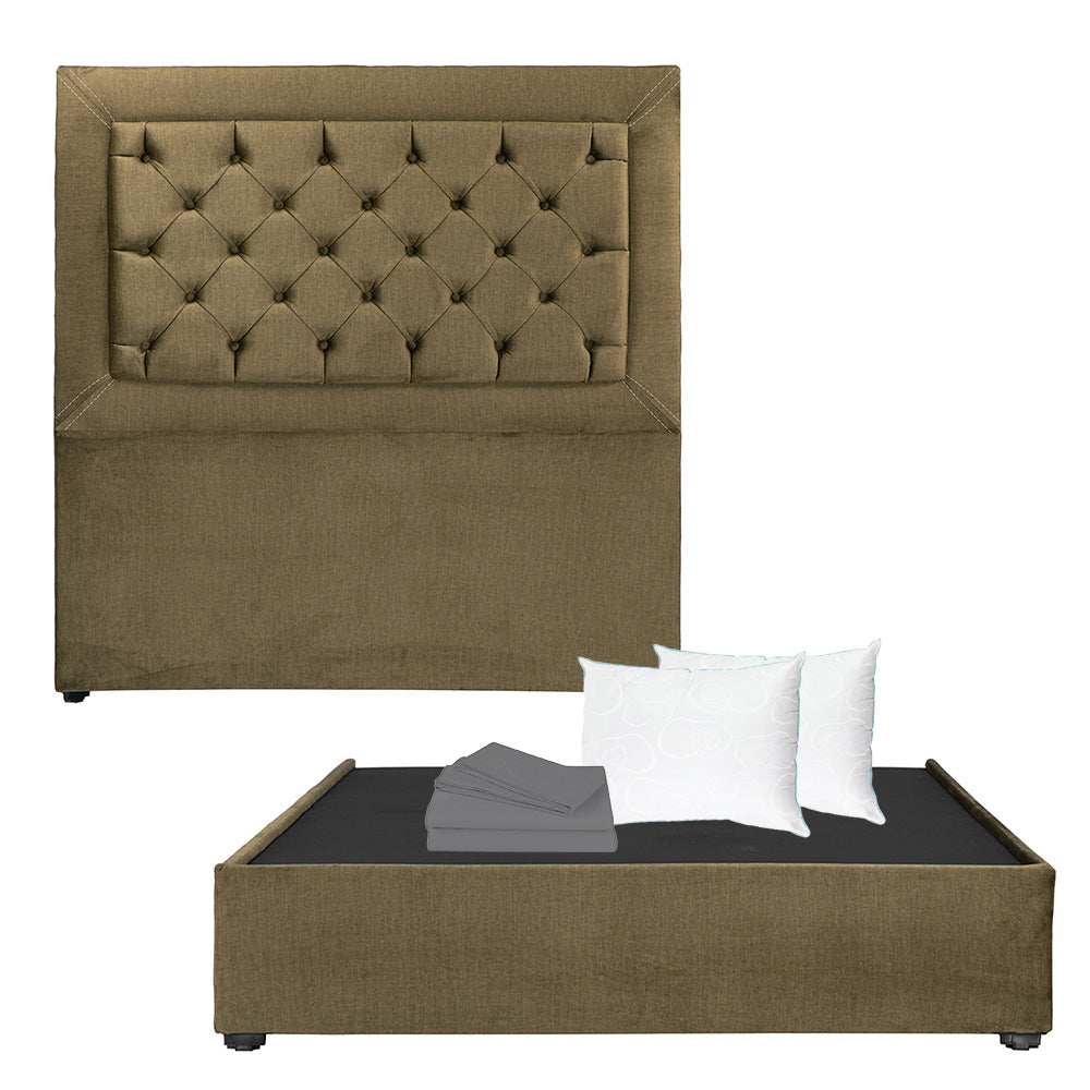 Cabecera Dicasa Mary con Base Cama Verde con Ropa de Cama