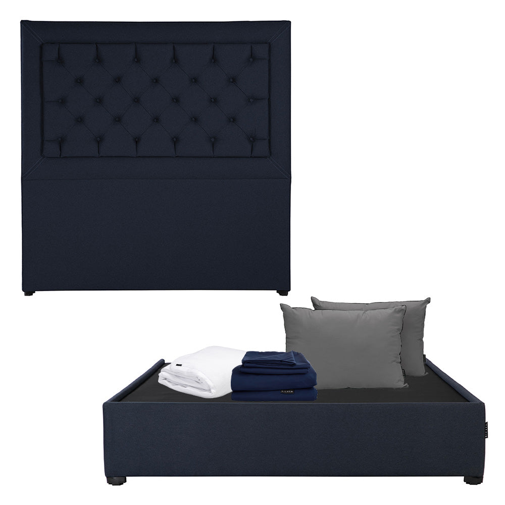 Cabecera Dicasa Mary con Base Cama Azul Acero con Ropa de Cama