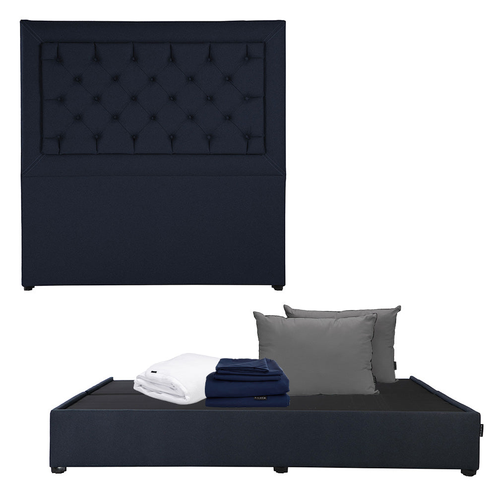 Cabecera Dicasa Mary con Base Cama Azul Acero con Ropa de Cama