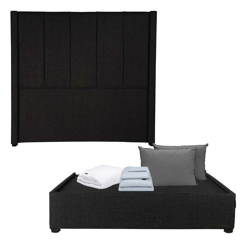 Cabecera Dicasa Nizza con Base Cama Negro con Ropa de Cama