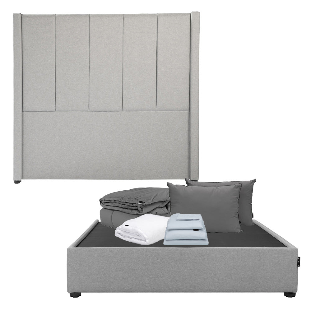 Cabecera Dicasa Nizza con Base Cama Gris Medio con Ropa de Cama
