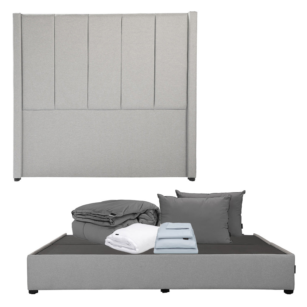 Cabecera Dicasa Nizza con Base Cama Gris Medio con Ropa de Cama