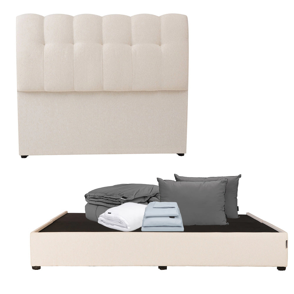 Cabecera Dicasa Nube con Base Cama Hueso con Ropa de Cama