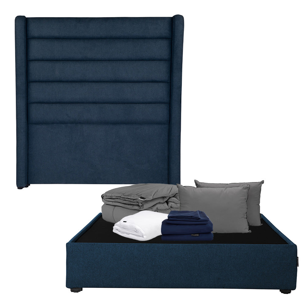 Cabecera Dicasa Polar con Base Cama Azul Oscuro con Ropa de Cama