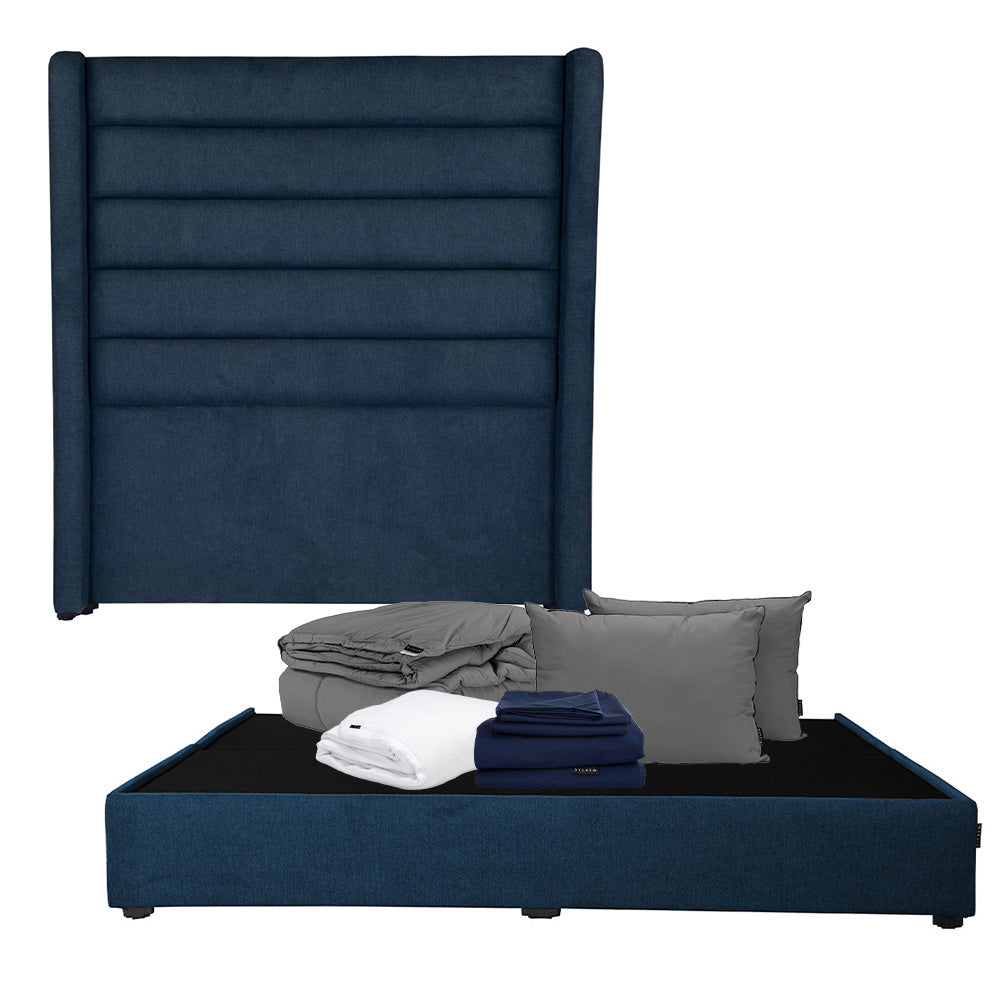Cabecera Dicasa Polar con Base Cama Azul Oscuro con Ropa de Cama
