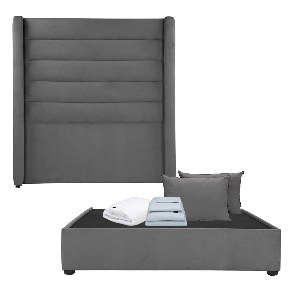Cabecera Dicasa Polar con Base Cama Grey con Ropa de Cama