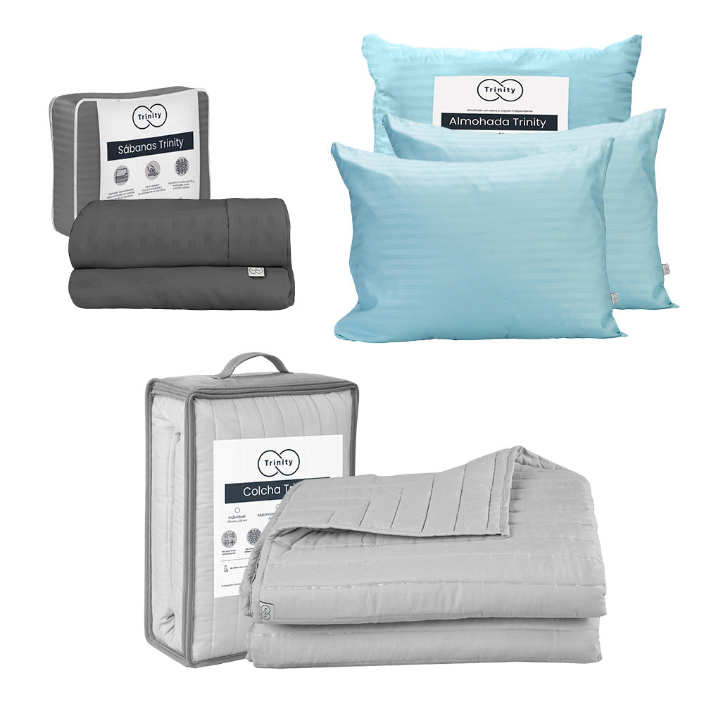 Colcha Trinity Gris Perla con Ropa de Cama