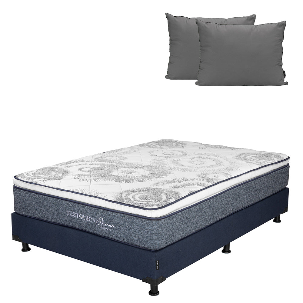 Colchón Restonic Ghana con Box con Ropa de Cama