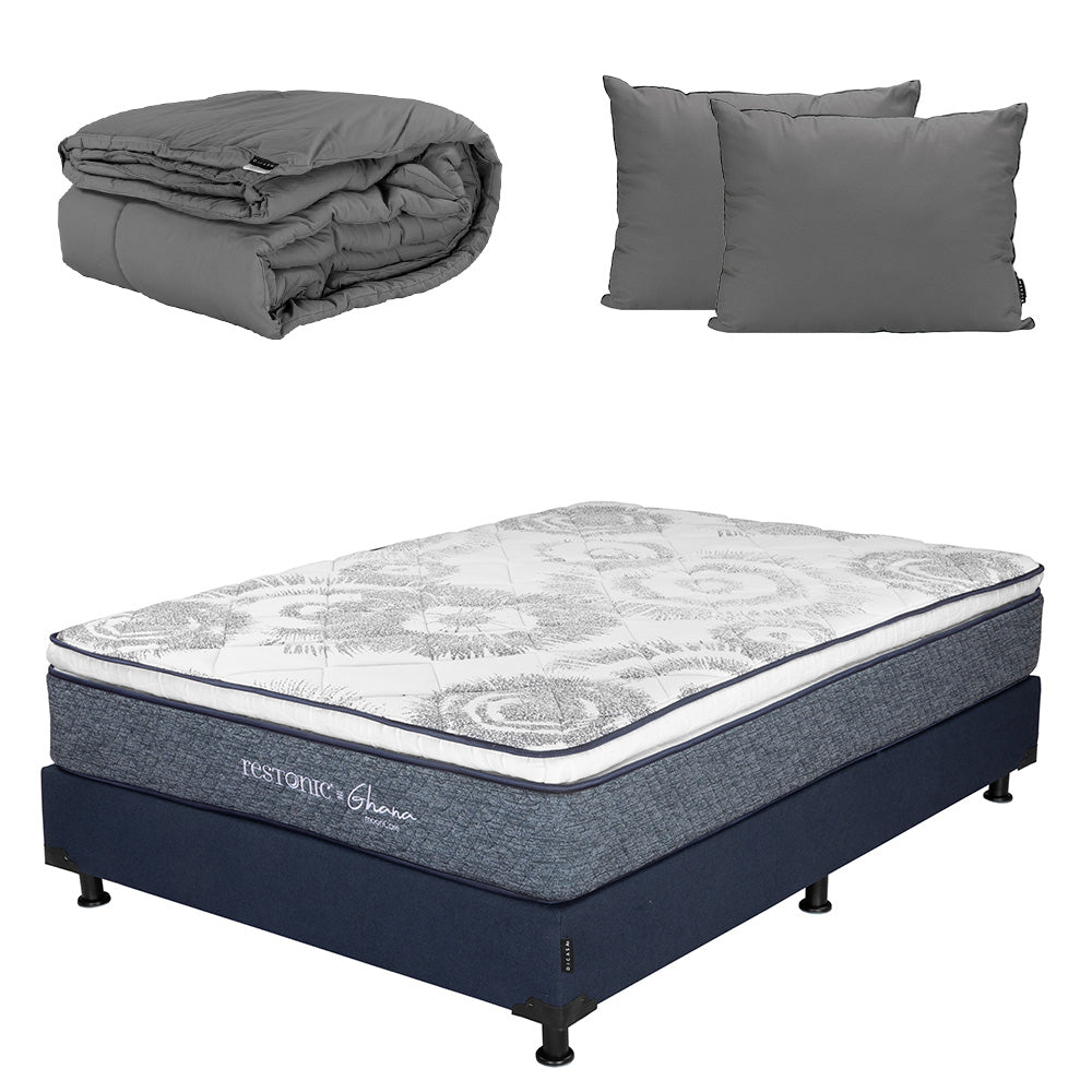 Colchón Restonic Ghana con Box con Ropa de Cama