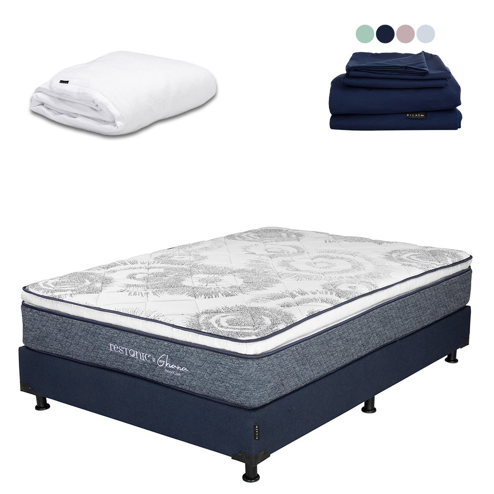 Colchón Restonic Ghana con Box con Ropa de Cama
