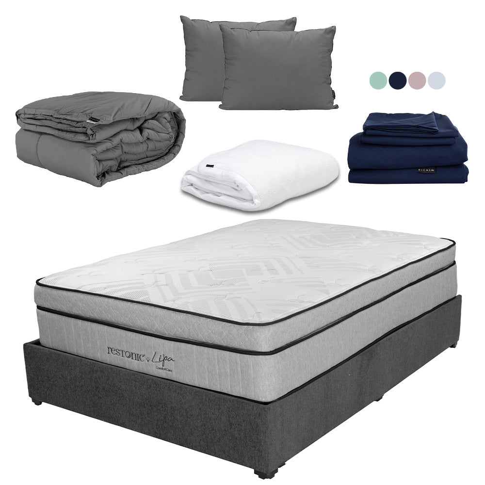 Colchón Restonic Lipa con Base Cama con Ropa de Cama