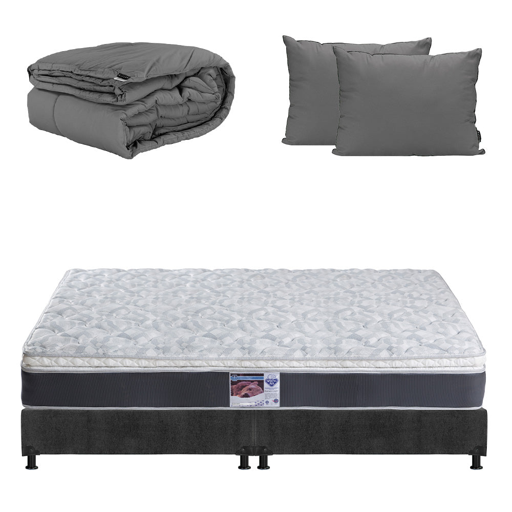 Colchón Spring Air Marte con Box Gris Carbón con Ropa de Cama