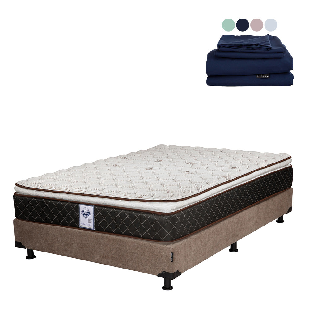 Colchón Spring Air Minesota con Box con Ropa de Cama