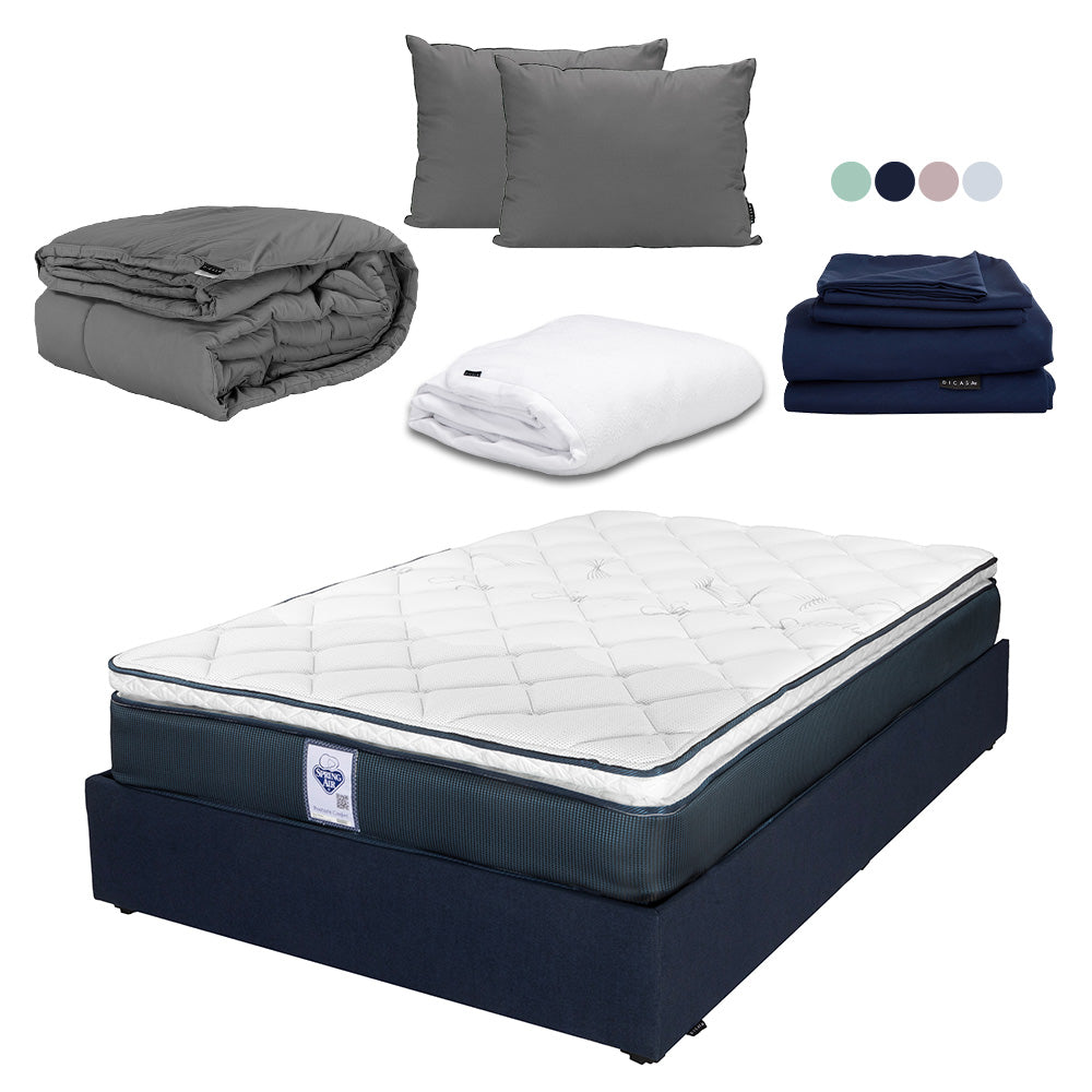 Colchón Spring Air Monaco con Base Cama con Ropa de Cama
