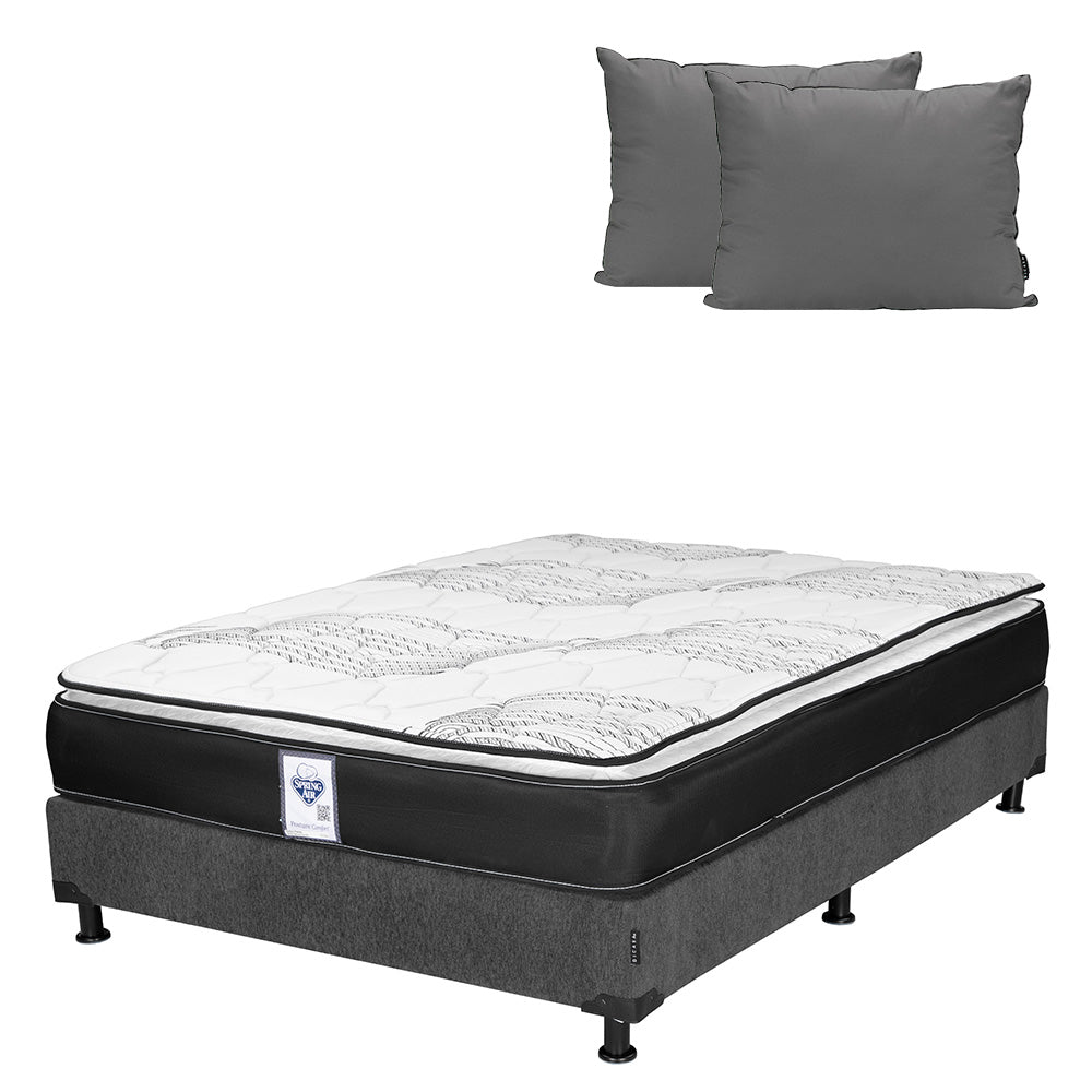 Colchón Spring Air Premier con Box Gris Oscuro con Ropa de Cama
