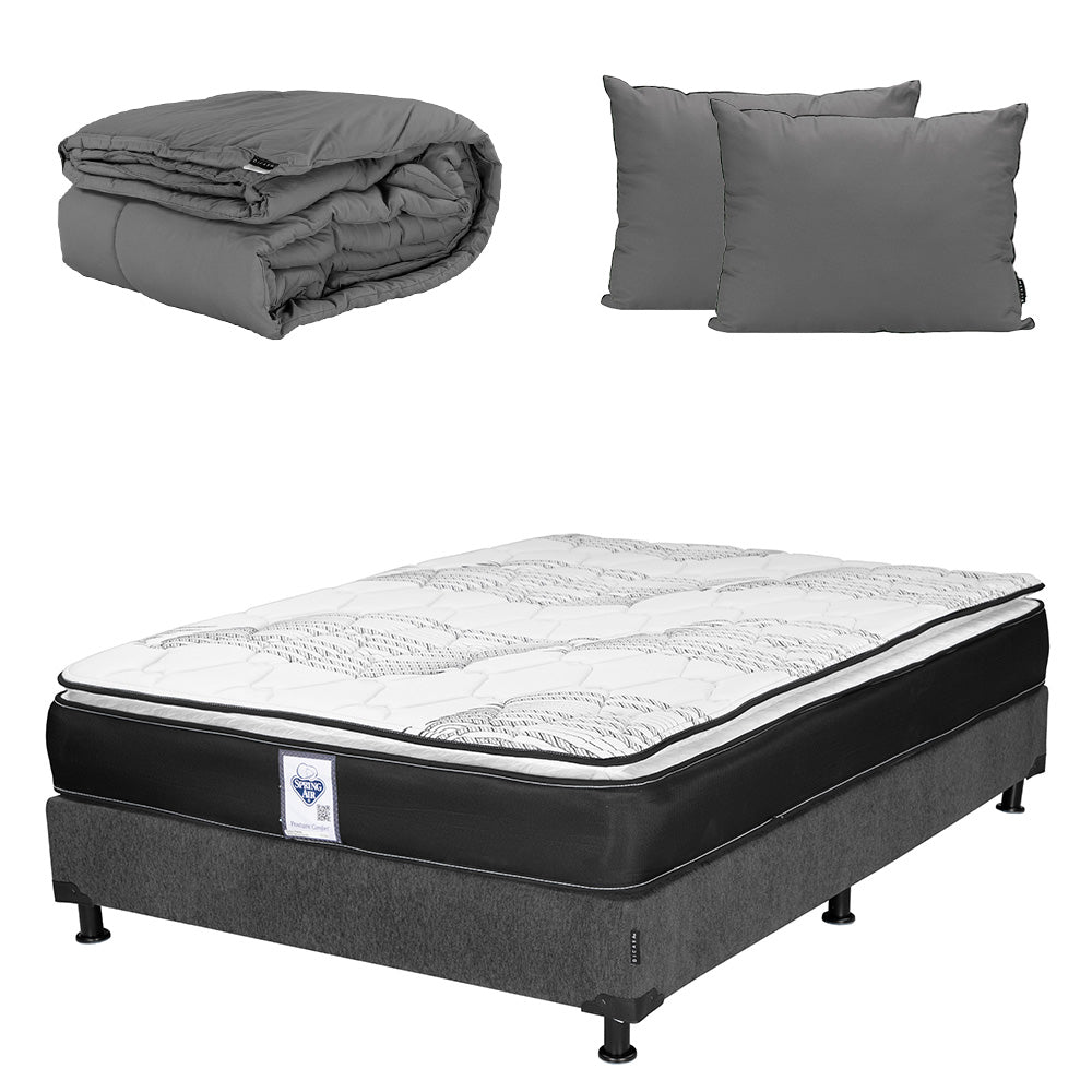 Colchón Spring Air Premier con Box Gris Oscuro con Ropa de Cama