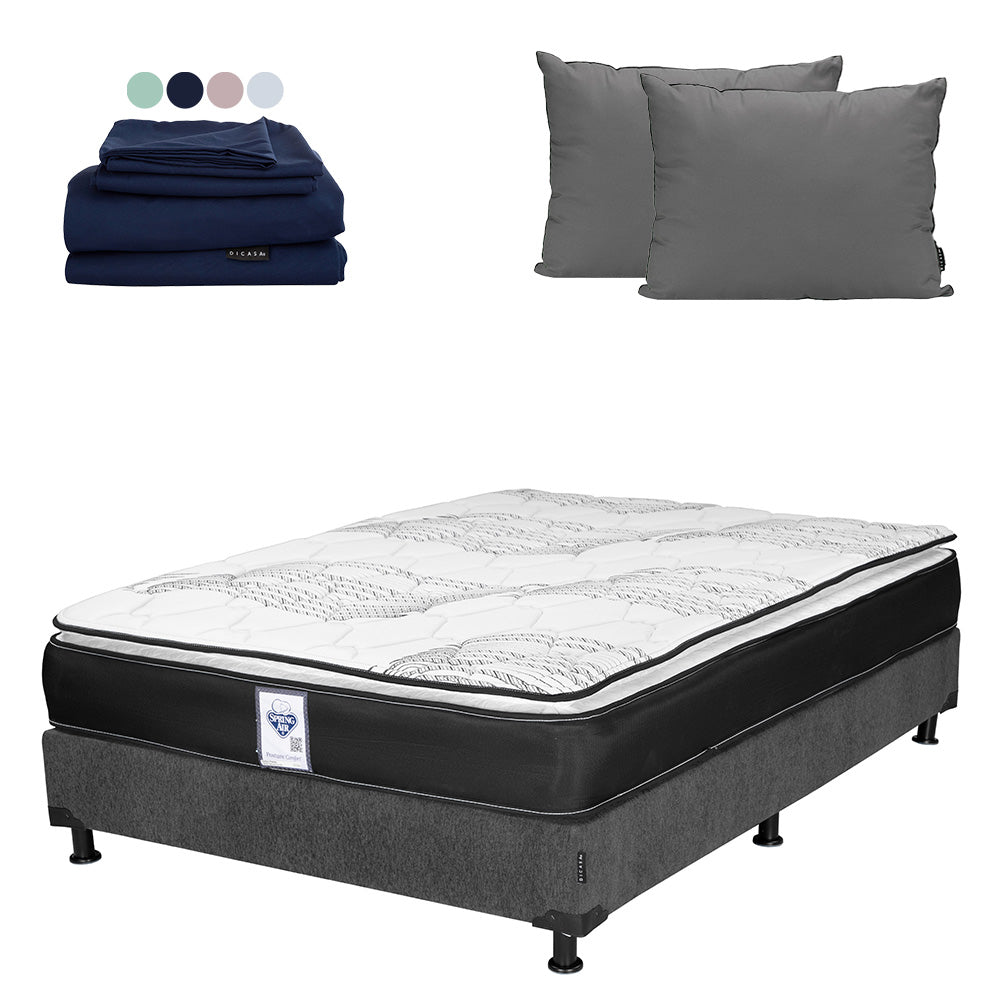 Colchón Spring Air Premier con Box Gris Oscuro con Ropa de Cama